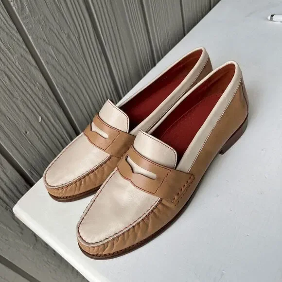 Vintage 90s Cole Haan Loafers 9 Cream Tan Penny Shoes NWOB - Picture 3 of 15